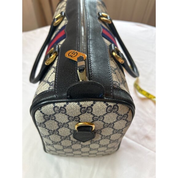 GUCCI GG Supreme Monogram Textured Dollar Calfskin Web Ophidia Boston Bag - Picture 13 of 16